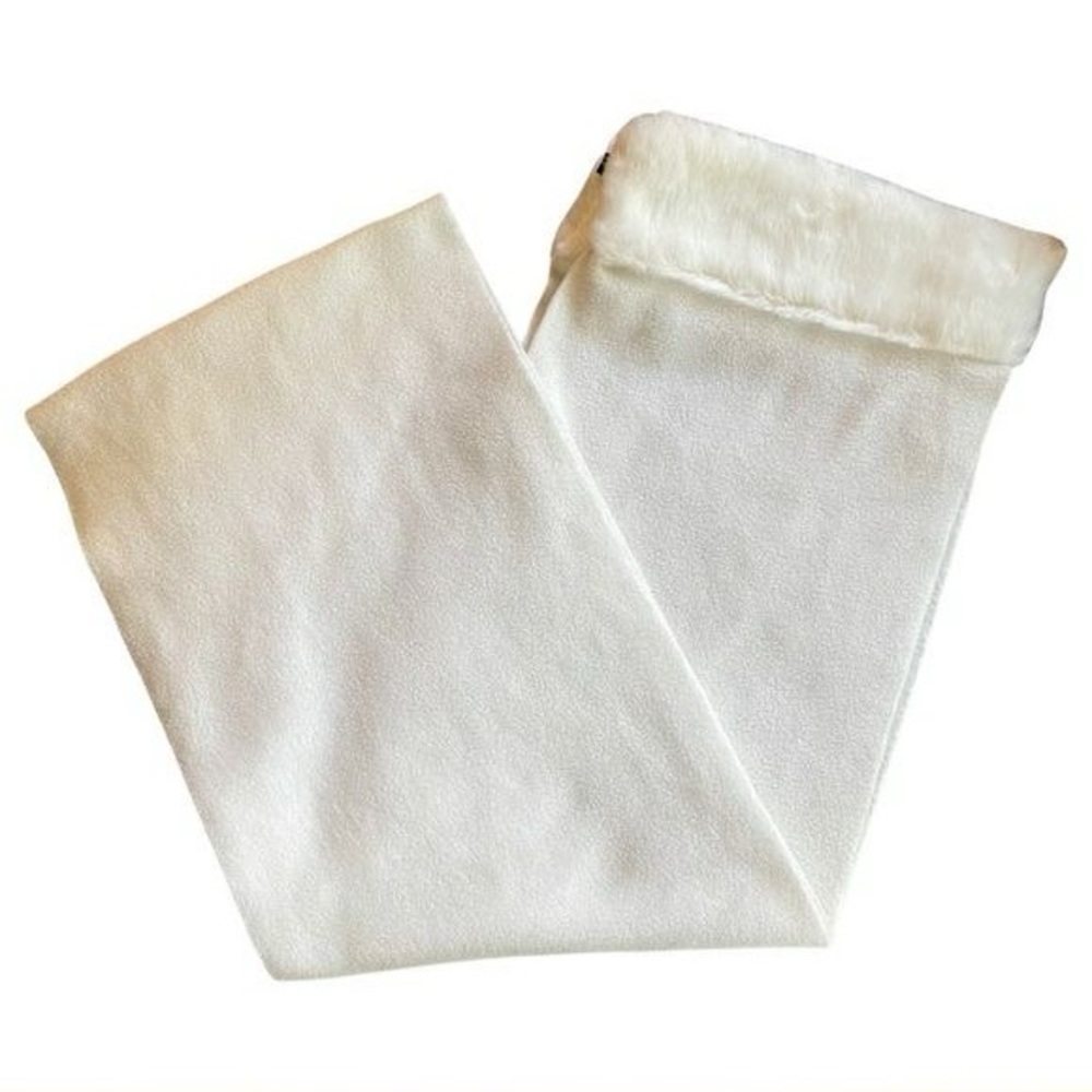 RARE Selini NY Vintage Off White Fleece Scarf Lined w/ Faux Fur Trim